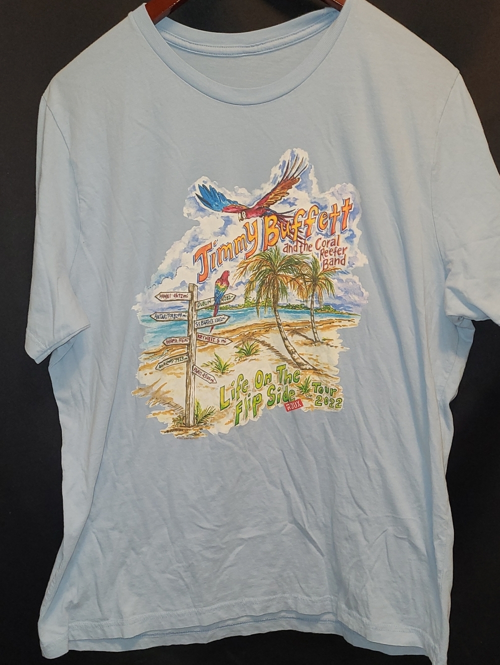 Jimmy Buffett Shirt LARGE Life on the Flip Side 2022 Tour Blue Parrot Head